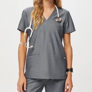 Figs‎ Womens Scrub Top Size Medium Casma Three-Pocket Graphite Medical